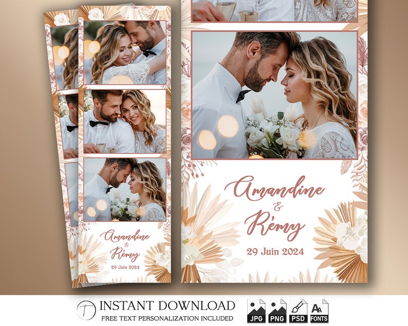 Wedding Photo Booth Template, Photobooth Boho Pampas Frame, Bridal