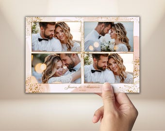 Wedding Photo Booth Template, Blush Pink Watercolor Photobooth 4x6, Editable Gold Floral Photo Strip, Boho Wedding Print, Instant PSD, PNG