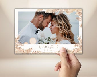Wedding Photo Booth Template 4x6 Elegant Neutral Beige Pampas Wheat Photobooth Frame Boho Wedding Rustic Bohemian Overlay Editable PSD PNG