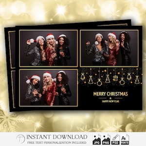 de photomaton fête de Noël 4 x 6 | Cadre imprimable du Nouvel An | Superposition PSD de bande de vacances modifiable | Design hivernal festif | PNG