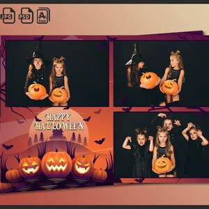 Halloween Photo Booth Template 4x6 | Editable Photobooth Party Strip PSD | Pumpkin Ghost Bat Overlay | Trick or Treat Frame Design | PNG