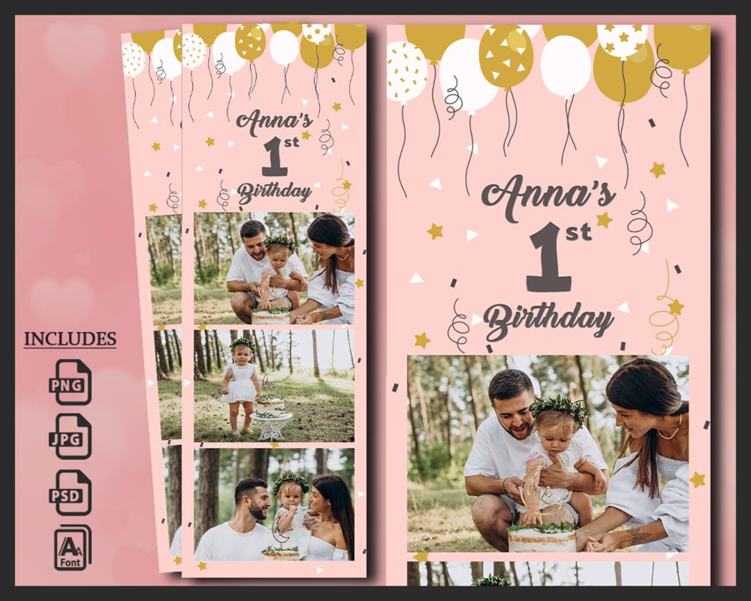 Baby 1st Birthday Photo Booth Template, Photobooth Girl Party Frame