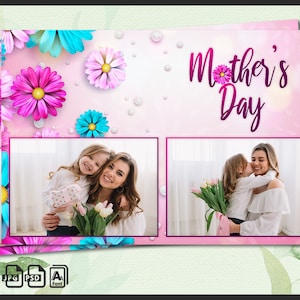 Modello per Photo Booth per la Festa della Mamma 4x6 / Sovrapposizione floreale modificabile in PSD / Striscia primaverile rosa per la festa della mamma / Cornice per la mamma stampabile