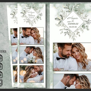 Wedding Photo Booth Template, Photobooth Boho Floral Frame, Bridal Shower, 2x6 Background, Modern Minimalist Strip, Editable Overlay, psd