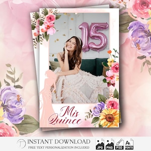 Quinceañera Photo Booth Template 4x6 | Editable Glam Party Strip | 15th Quinceanera Birthday Overlay | Printable Sweet 16 Design | PNG PSD