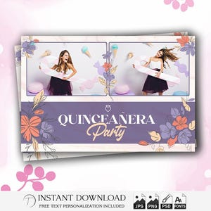 Quinceañera Photo Booth Template 4x6 | Editable Glam Party Strip | 15th Quinceanera Birthday Overlay | Printable Sweet 16 Design | PNG PSD