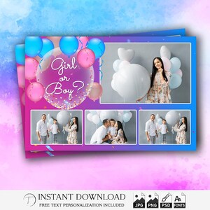Gender Reveal Photo Booth Template 4x6 | Boy or Girl Party Strip | Editable PSD Overlay | Pink Blue Design for Gender Reveal Event