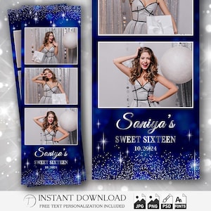 Sweet 16 Photo Booth Template 2x6 | Editable Glam Party Strip PSD | Pink Gold Birthday Overlay | Printable Quinceañera Design | PNG