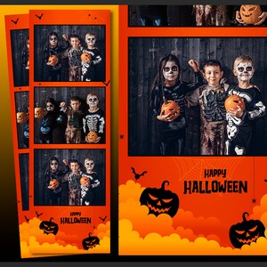 Halloween Photo Booth Template 2x6 | Editable Photobooth Party Strip PSD | Pumpkin Ghost Bat Overlay | Trick or Treat Frame Design | PNG