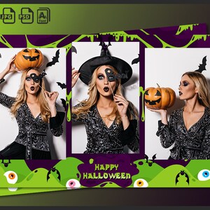 Halloween Photobooth Template 4x6 | Editable Photo Booth Party Strip PSD | Pumpkin Ghost Bat Overlay | Trick or Treat Frame Design | PNG