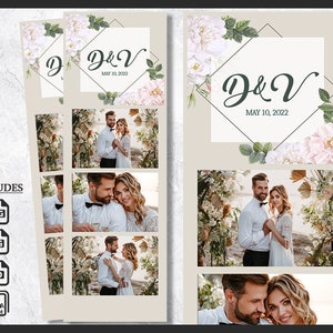 Wedding Photo Booth Template 2x6 | Elegant Floral Design for Photobooth | Editable Boho Flowers PSD Overlay | Summer PNG Digital File