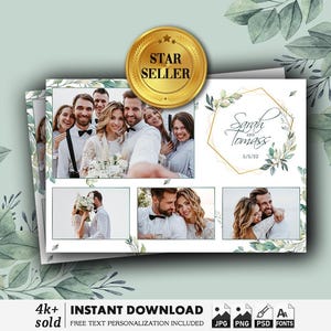 Wedding Photo Booth Template 4x6 | Boho Eucalyptus Greenery Photobooth Strip | Floral Overlay | Custom PSD PNG Design | Instant Download