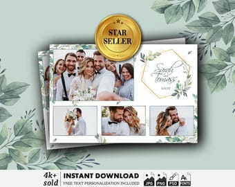 de photomaton de mariage 4 x 6 modèle | Ruban photobooth boho eucalyptus verdure | Superposition florale | Design PSD personnalisé PNG | Téléchargement instantané