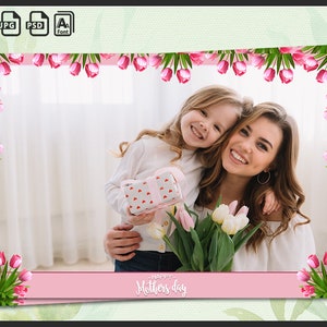 Mother’s Day Photo Booth Template 4x6 | Editable Floral Overlay PSD | Pink Spring Strip for Mom Party | Printable Mothers Frame Design