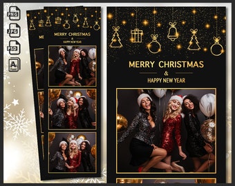 Weihnachten Fotobox Vorlage, Fotobooth Xmas Neujahr Party Rahmen, 5x6 Hintergrund, ElegantEr Corporate Party Strip, editierbares Overlay, psd