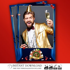 Modelo de cabine de fotos de cassino 4x6 | Festa de aniversário em Las Vegas | Faixa de cartas de pôquer | Sobreposição PSD editável | Design corporativo de bacharelado | PSD