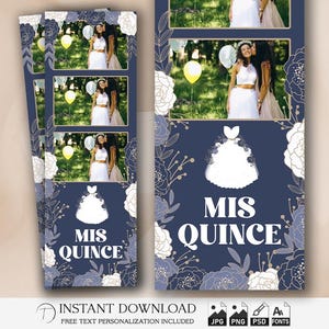 Quinceañera Photo Booth Template 2x6 | Editable Glam Party Strip | 15th Quinceanera Birthday Overlay | Printable Sweet 16 Design | PNG PSD