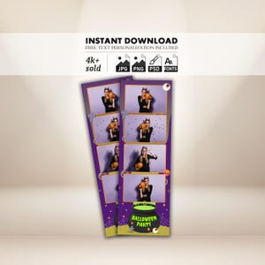 Halloween-Fotostand-Vorlage 2x6 | Süßes oder Saures Photobooth Rahmen Design | Bearbeitbarer Partystreifen | Gruselige Kürbis Mond Overlay | PNG Datei