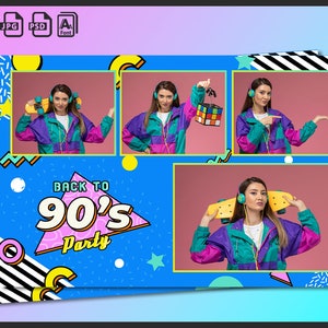 90s Photo Booth Template 4x6 | Editable Throwback Party Strip PSD | Retro 80s Birthday Overlay | Vintage Printable Frame Design | PNG