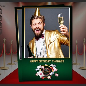 Modello per cabina fotografica da casinò 4x6 / Festa di compleanno a Las Vegas / Striscia di carte da poker / Sovrapposizione PSD modificabile / Design aziendale per addio al celibato / PSD
