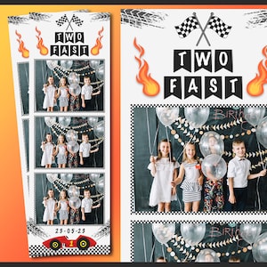 Two Fast 2nd Birthday Photo Booth Template 2x6 | Race Car Party Theme | Editable Racing Birthday Overlay | Checkered Flag PSD File