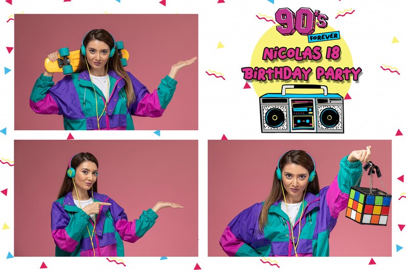 90s Photo Booth Template, Photobooth 1990s Birthday Party Frame, 4x6 ...