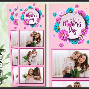 Mother’s Day Photo Booth Template 2x6 | Editable Floral Overlay PSD | Pink Spring Strip for Mom Party | Printable Mothers Frame Design