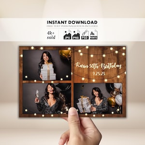 Może przedstawiać: Drewniany kolaż zdjęć z czterema zdjęciami kobiety świętującej urodziny. Tekst "Karin 30th Birthday 9.23.23" jest wyświetlany złotym pismem. Widoczne są również słowa "Instant Download" i "4k+ sold".