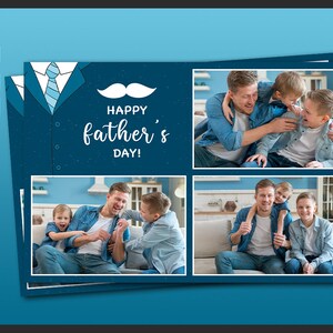 Plantilla para fotomatón del Día del Padre (10x15 cm) / Superposición editable en formato PSD / Tira de fiesta "Dad Life" / Diseño de bigote azul / Marco imprimible para papá