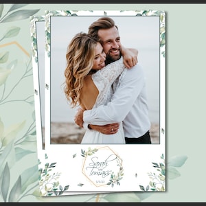 Wedding Photo Booth Template 4x6 | Eucalyptus Greenery Boho Botanical Frame | Editable Rustic Green Wedding Photobooth Overlay | PSD, PNG