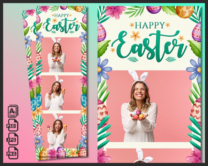 Easter Photo Booth Template, Photobooth Bunny, Eggs Frame, Love, 2x6