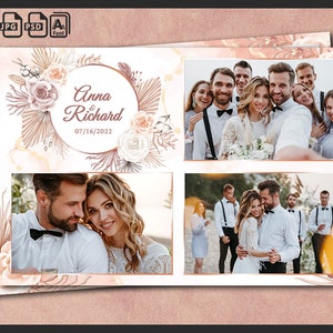 Modello per Photo Booth di matrimonio 4x6 / Cornice Boho con erba di pampa e grano / Sovrapposizione modificabile per Photo Booth di matrimonio rustico e neutro / File PSD, PNG