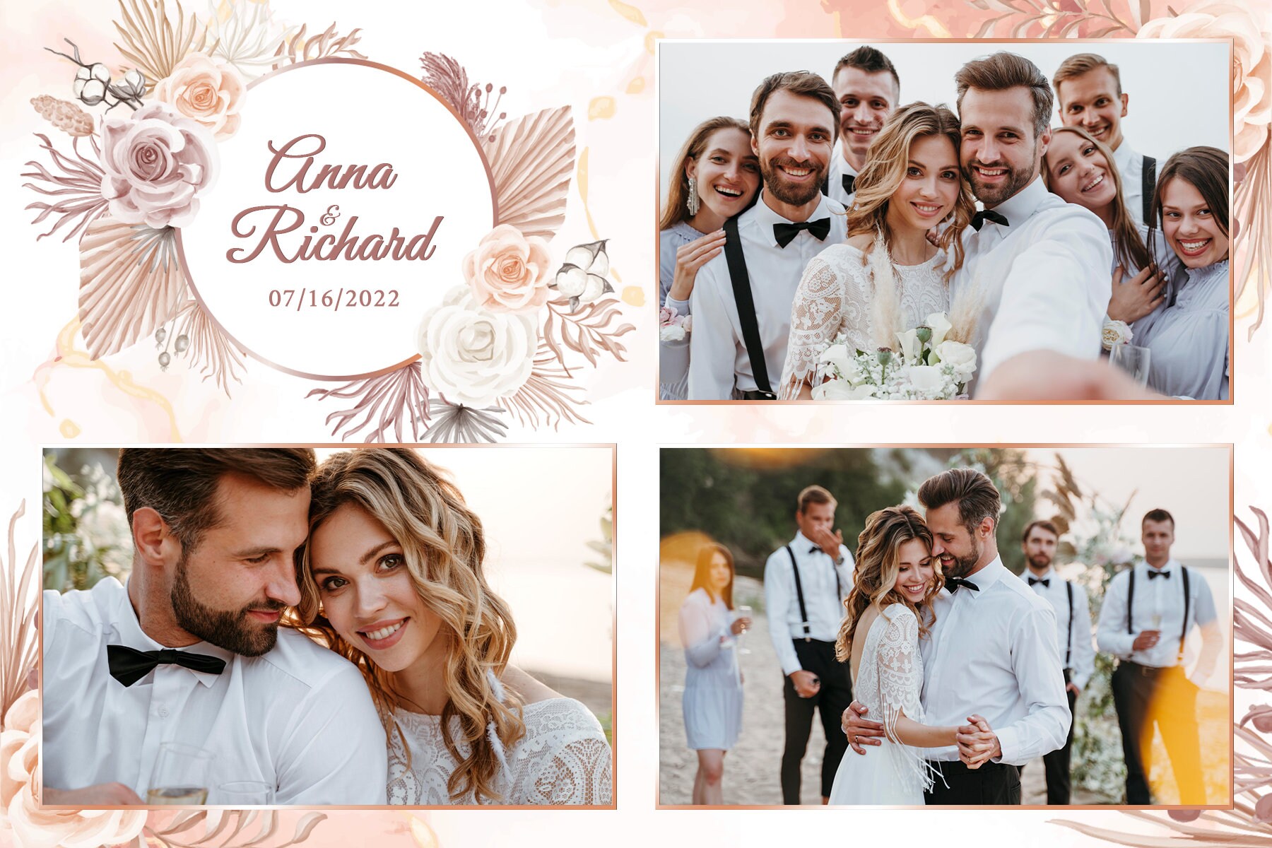 Wedding Photo Booth Template, Photobooth Boho Floral Frame, Bridal