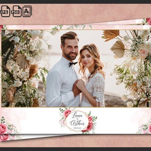 Hochzeit Photo Booth Vorlage, Photobooth Boho Blumenrahmen, Brautparty, 4x6 Hintergrund, moderner Streifen, bearbeitbare Überlagerung, psd