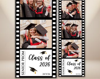 Graduation Photo Booth Template, Class of 2027 Photobooth Strip 2x6, Editable Grad Party Print, Filmstrip Photo Overlay, Movie Template