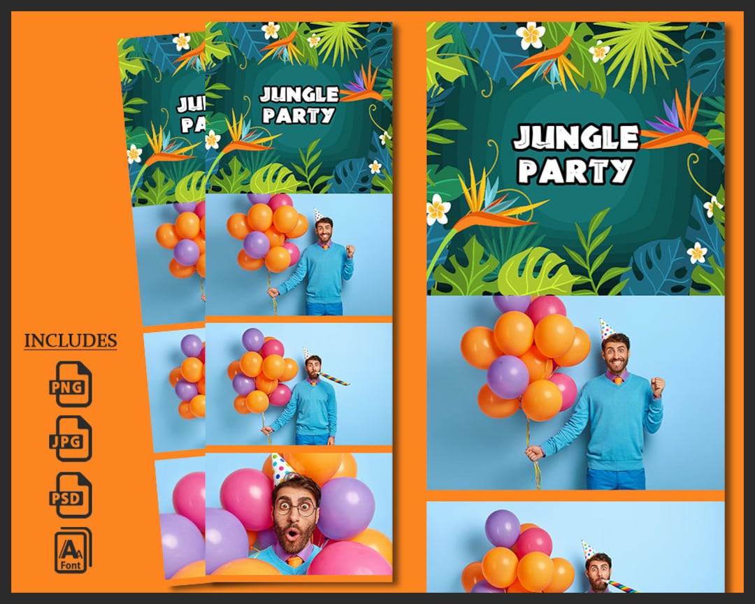 Jungle Photo Booth Template, Photobooth Birthday Forest Leaves Party ...