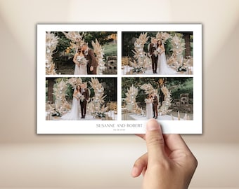Wedding Photo Booth Template 4x6, Minimalist White Photobooth Layout, Elegant Luxury Wedding Collage, Editable PSD PNG