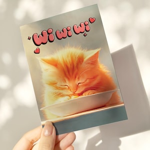 Carte de chat Wi wi wi, cadeau de voeux animal mignon à la mode, téléchargement numérique instantané