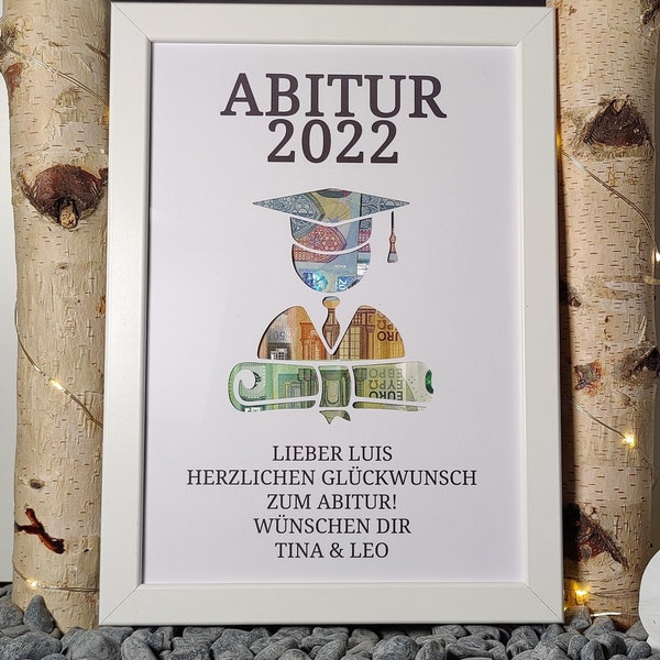 Abitur money gift Individual gift for Abi/Abitur/Matura/Bachelor/Master Personalized with name optionally with picture frame