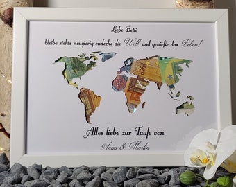 Regalo de bautismo personalizado, regalo en efectivo, idea de regalo de bautismo para niño y niña, con marco de fotos con nombre, regalo de recuerdo de bautismo DIY, regalo individual