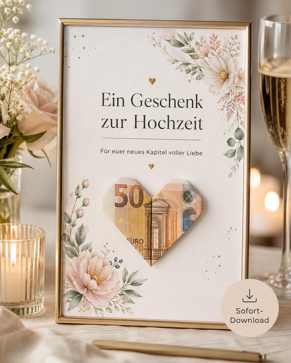 Geldgeschenk Hochzeit Sofort Download Karte zum Ausdrucken Geschenk zur Hochzeit Brautpaar Hochzeitsgeschenk