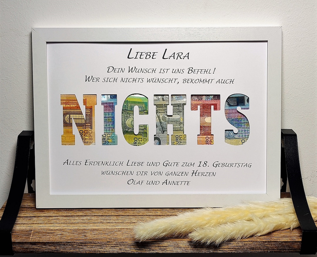 Geburtstags Geldgeschenk NICHTS Individuelles Geschenk zum Geburtstag