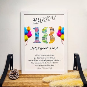 Regalo di compleanno personalizzato per il 18° compleanno, regalo in contanti per il raggiungimento della maggiore età, souvenir per ragazze e ragazzi, con cornice per foto con nome, idea regalo fai da te