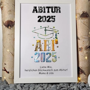 Gepersonaliseerde kaart voor het Abitur 2025 – geldgeschenk met gewenste tekst in een stijlvolle lijst