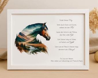 Horse gift with emotional saying personalized picture with natural horse in watercolor style for birthday for rider or horse lover