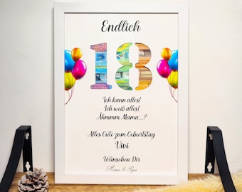 Regalo de cumpleaños número 18, regalo en efectivo personalizado, regalo de recuerdo para niña o niño que llega a la mayoría de edad, con marco de fotos con nombre, idea de regalo DIY