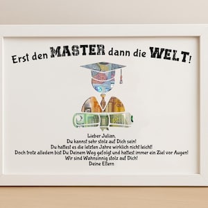 Master Geschenk personalisiert Geldgeschenk Master Abschluss Mädchen Junge Erinnerungsgeschenk mit Namen Bilderrahmen DIY Geschenkidee