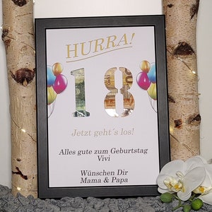 18e verjaardag cadeau gepersonaliseerd geld cadeau coming of age meisje jongen souvenir cadeau met naam fotolijst DIY cadeau idee