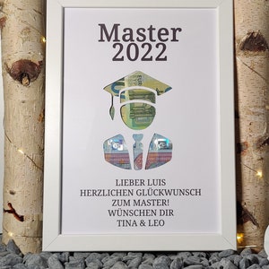 Master Geschenk personalisiert Geldgeschenk Master Abschluss Mädchen Junge Erinnerungsgeschenk mit Namen Bilderrahmen DIY Geschenkidee