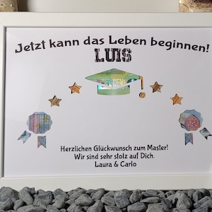 Master Geschenk personalisiert Geldgeschenk Master Abschluss Mädchen Junge Erinnerungsgeschenk mit Namen Bilderrahmen DIY Geschenkidee